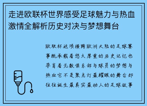 走进欧联杯世界感受足球魅力与热血激情全解析历史对决与梦想舞台